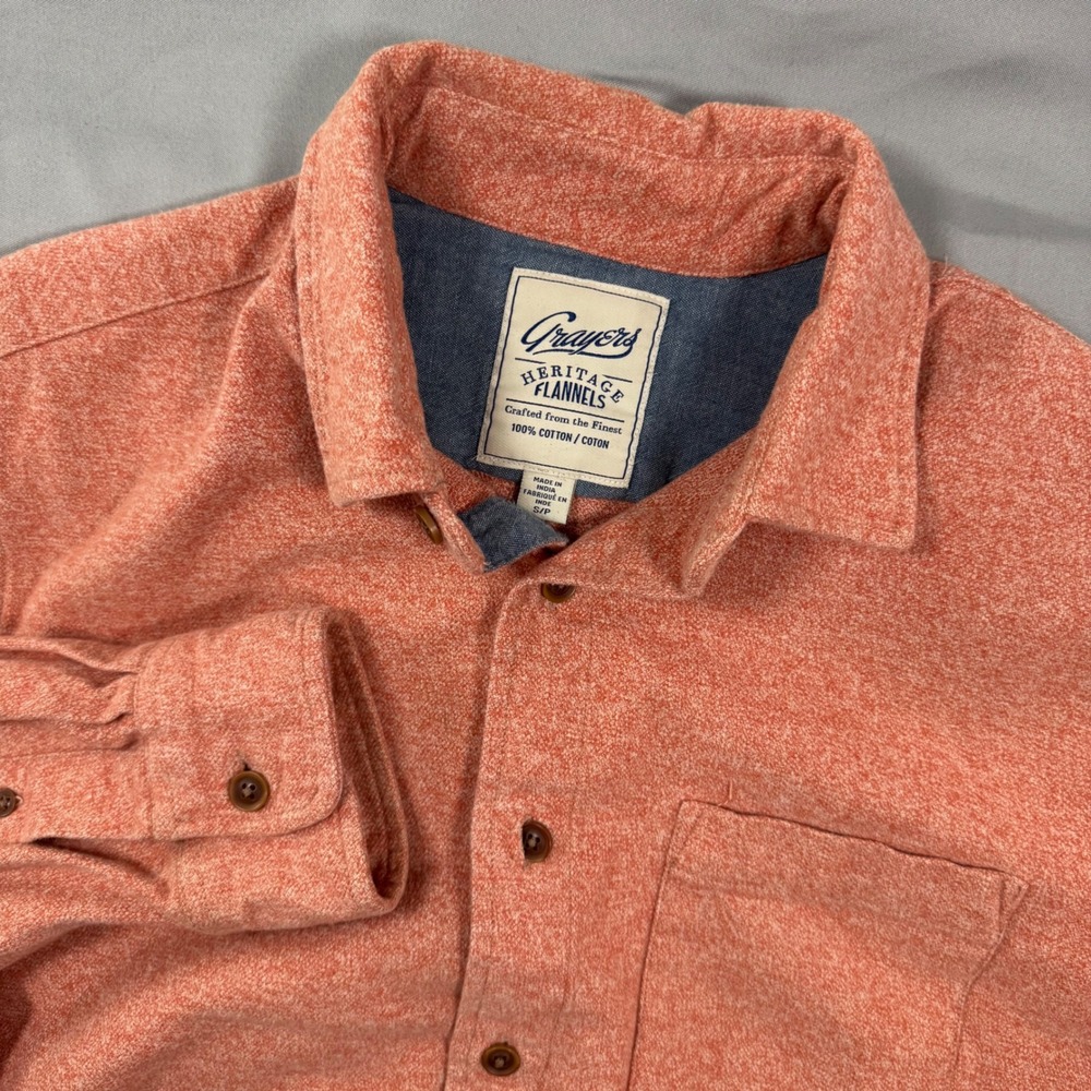 Grayers Heritage‎ Flannel Shirt Men's S Button Up Shirt Coral Speckled Heavy